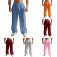 thumbnail image 1 of XFeng Men Linen Wide Leg Pants Drawstring Casual Trousers, 1 of 5