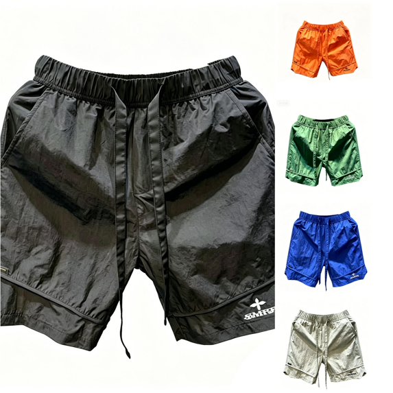 XFeng Men Nylon Athletic Shorts Elastic Waist Drawstring Printed Logo Quick Dry Knee‑Length Shorts