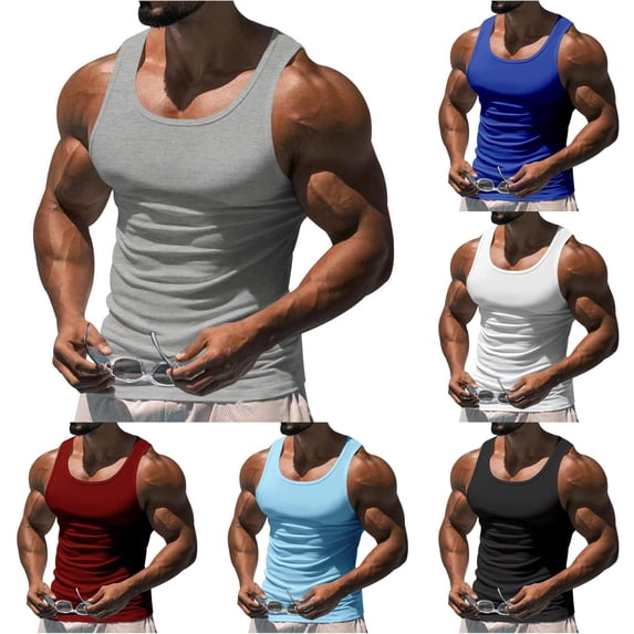 XFeng Men Ribbed Slim Fit Tank Top Athletic Sleeveless Muscle Vest