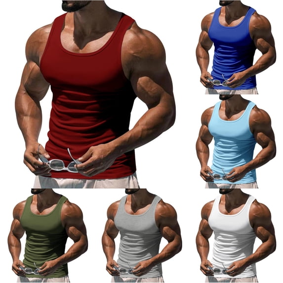 XFeng Men Ribbed Slim Fit Tank Top Athletic Sleeveless Muscle Vest
