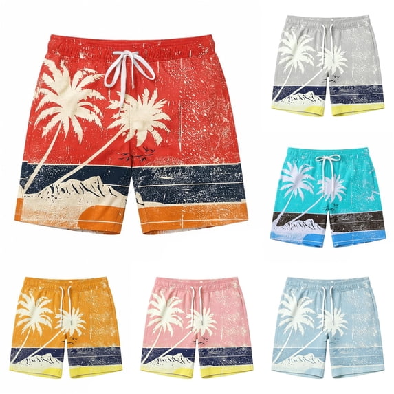 XFeng Men's 2 in 1 Swim Trunks, Print Board Shorts with Compression Liner, Quick Dry Beach Swim Shorts with Pockets
