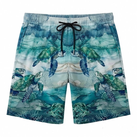 XFeng Men's 2 in 1 Swim Trunks, Print Board Shorts with Compression Liner, Quick Dry Beach Swim Shorts with Pockets