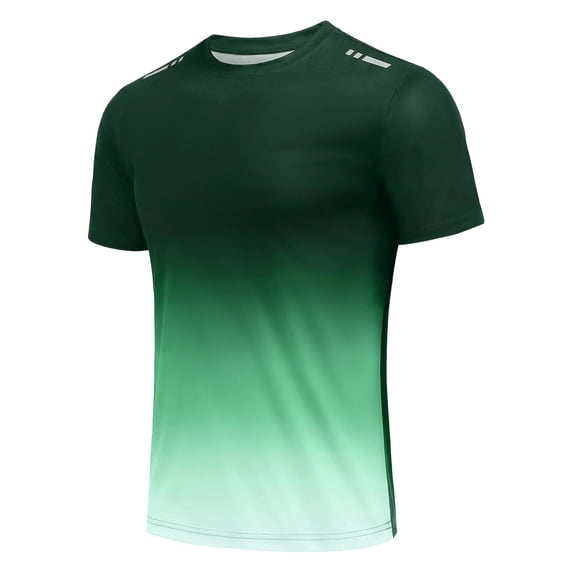 XFeng.Men's Gradient Color Quick Dry Athletic Short Sleeve T-Shirt, Breathable Crew Neck Running Sports Tee.Dark Green.M