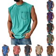 thumbnail image 1 of XFeng Men's Washed Sleeveless Tank Top, Crew Neck Pocket Casual Muscle Shirt, 1 of 4