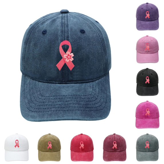 XFeng Pink Ribbon Flower Embroidery Vintage Baseball Cap