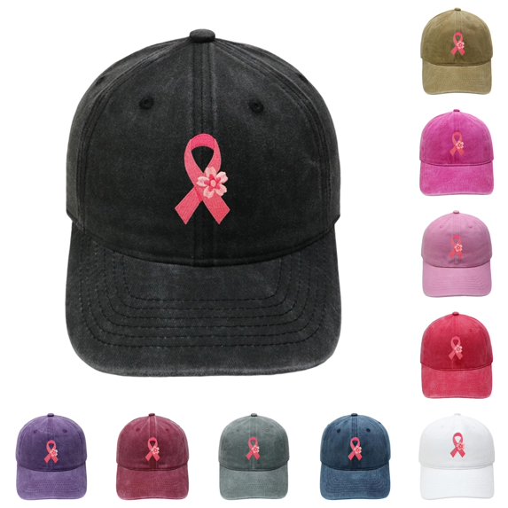 XFeng Pink Ribbon Flower Embroidery Vintage Baseball Cap