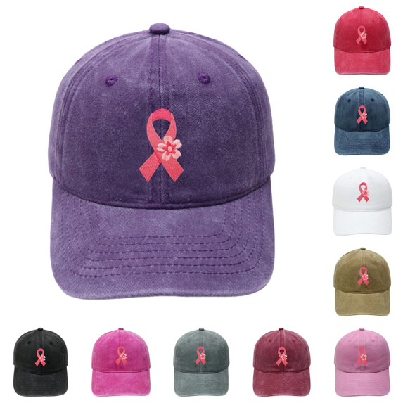XFeng Pink Ribbon Flower Embroidery Vintage Baseball Cap