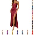 thumbnail image 1 of XFeng Prom Dresses for Women Cowl Neck Satin Party Dresses with Slit Long Pleated Spaghetti Straps Formal Evening Gowns, 1 of 5