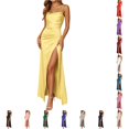 thumbnail image 1 of XFeng Prom Dresses for Women Cowl Neck Satin Party Dresses with Slit Long Pleated Spaghetti Straps Formal Evening Gowns, 1 of 5