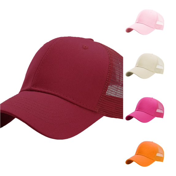 XFeng Solid Beige Blank Mesh Trucker Hat, Matching Cotton Front Mesh Back Adjustable Plain Baseball Cap