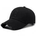 thumbnail image 1 of XFeng Solid Black H Letter Embroidery Baseball Cap, Breathable Pique Fabric Adjustable Casual Fashion Dad Hat, 1 of 2