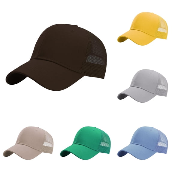 XFeng Solid Brown Blank Mesh Trucker Hat, Two Tone Cotton Front Mesh Back Adjustable Plain Baseball Cap
