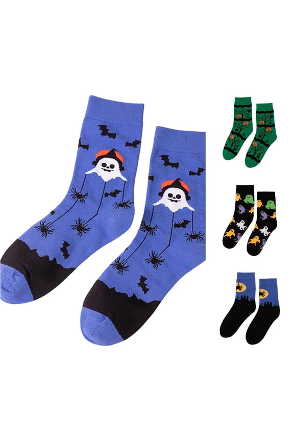 Spider Castle Pattern Crew Socks Color Block Cotton Casual Mid Calf Socks