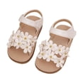 thumbnail image 1 of XFeng.Toddler Girls Flower Decor Open Toe Sandals, Adjustable Hook and Loop Strap Non Soft Sole Summer Beach Walking Shoes for Little Kids.White.28, 1 of 4