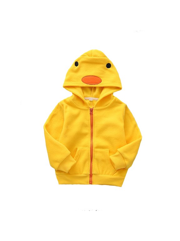 Toddler Kids Duck Hooded Fleece Jacket, Cartoon Animal Zip Up Polar Fleece Coat with Pocket, Fall Warm Outerwear