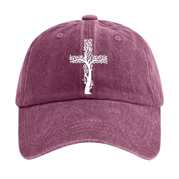 XFeng Tree of Life Cross Embroidery Baseball Cap, Vintage Washed Black Adjustable Faith Casual Dad Hat