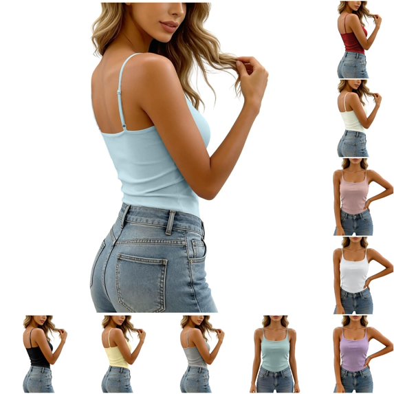 XFeng Women Adjustable Spaghetti Strap Ribbed Tank Top, Scoop Neck Slim Camisole