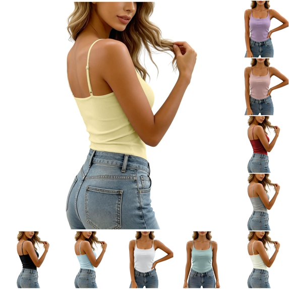 XFeng Women Adjustable Spaghetti Strap Ribbed Tank Top, Scoop Neck Slim Camisole