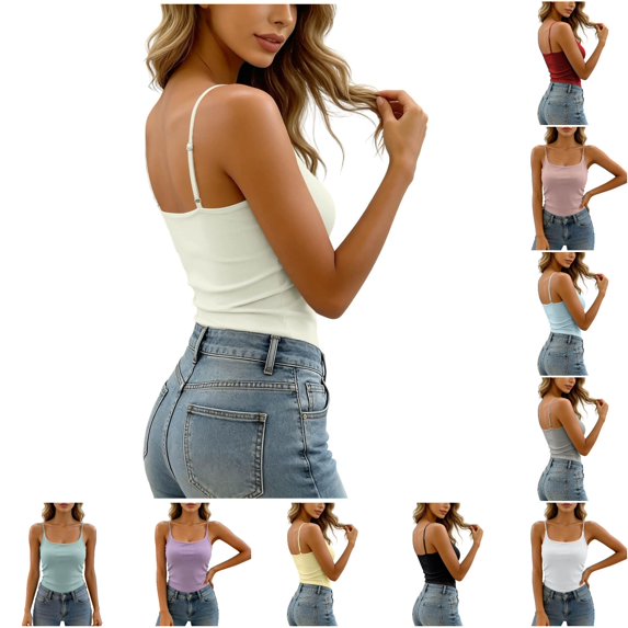 XFeng Women Adjustable Spaghetti Strap Ribbed Tank Top, Scoop Neck Slim Camisole