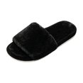 thumbnail image 1 of XFeng Women Black Fuzzy Faux Fur Slide Slippers Open‑Toe House Slippers, 1 of 3