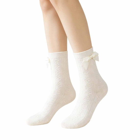 XFeng Women Crew Socks Ruffled Lace Textured Knit Soft Lightweight Novelty Mid Calf Socks for Party Dating Daily Wear,Beige,One Size