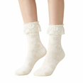 thumbnail image 1 of XFeng  Women Crew Socks Ruffled Lace Textured Knit Soft Lightweight Novelty Mid Calf Socks for Party Dating Daily Wear,Beige,One Size, 1 of 7