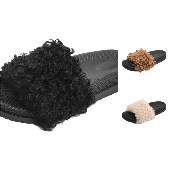 XFeng Women Curly Slide Slippers Open Toe Flat Sandals