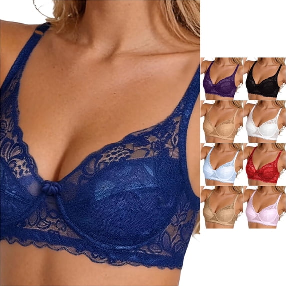 XFeng Women Floral Lace Underwire Bra, V Neck Adjustable Thin Straps Support Comfort Bra