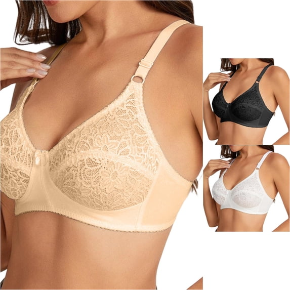 XFeng Women Floral Lace Underwire Bra, V Neck Adjustable Thin Straps Support Comfort Bra