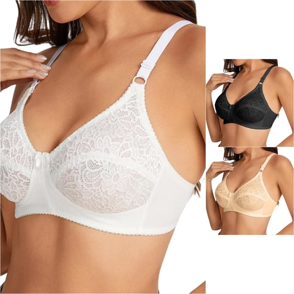XFeng Women Floral Lace Underwire Bra, V Neck Adjustable Thin Straps Support Comfort Bra