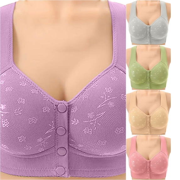 XFeng Women Floral Lace Underwire Bra, V Neck Adjustable Wide Straps Comfort Support Bra