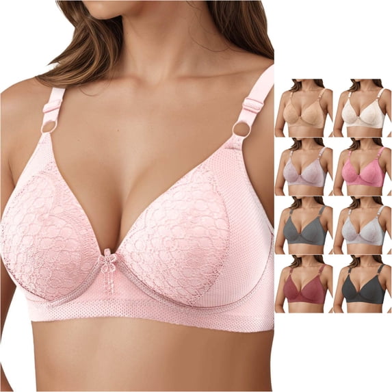 XFeng Women Floral Lace Underwire Bra, V Neck Adjustable Wide Straps Comfort Support Bra