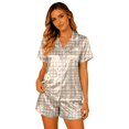 thumbnail image 1 of XFeng Women Plaid Satin 2 Piece Pajama Set, 1 of 8