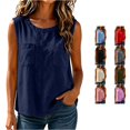 thumbnail image 1 of XFeng Women Round Neck Button Front Sleeveless Blouse, Ruffle Hem Loose Casual Tank Top, 1 of 8