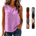 thumbnail image 1 of XFeng Women Round Neck Button Front Sleeveless Blouse, Ruffle Hem Loose Casual Tank Top, 1 of 8