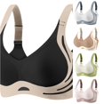 thumbnail image 1 of XFeng Women Seamless Wire Free Bralette, Contrast Cutout Wide Strap V Neck Comfort Support Bra, 1 of 5