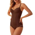 thumbnail image 1 of XFeng.Women Spaghetti Strap Solid Bodysuit, Sweetheart Neck Sleeveless Basic Jumpsuit Bodysuit Multi Colors.Coffee.XXXL, 1 of 5