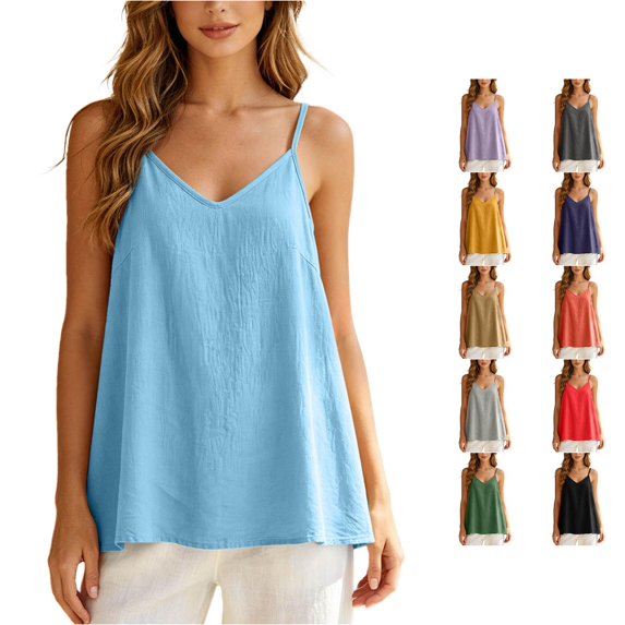 XFeng Women V Neck Flowy Cami Tank Top, Textured Loose Spaghetti Strap Blouse