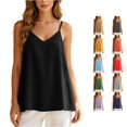 thumbnail image 1 of XFeng Women V Neck Flowy Cami Tank Top, Textured Loose Spaghetti Strap Blouse, 1 of 4