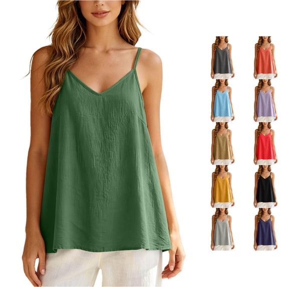 XFeng Women V Neck Flowy Cami Tank Top, Textured Loose Spaghetti Strap Blouse