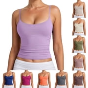 XFeng Womens Basic Double Lined Scoop Neck Tank Tops Adjustable Cami Tank Summer Sleeveless Tops,Purple,S