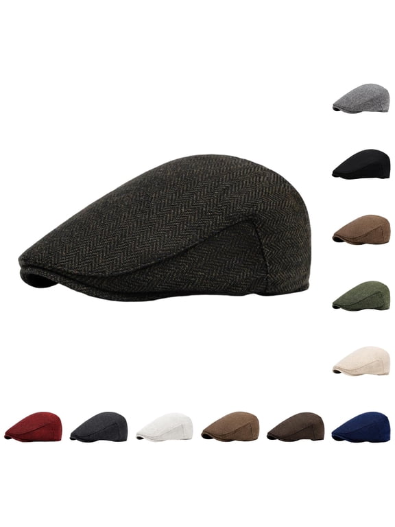 Women's Herringbone Tweed Flat Cap British Style Ivy Newsboy Hat Soft Warm Fabric for All Season Daily Street Casual Wear,Khaki,One Size