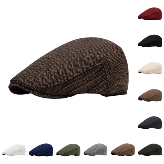 XFeng Women's Herringbone Tweed Flat Cap British Style Ivy Newsboy Hat Soft Warm Fabric for All Season Daily Street Casual Wear,Khaki,One Size