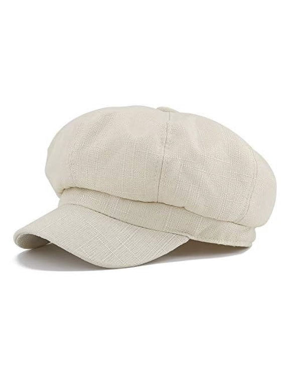 Women's Newsboy Cabbie Cap Textured Fabric Peaked Brim Lightweight Hat for All Season Daily Street Casual Outfits,White,M