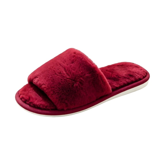 XFeng Women’s Open Toe Fuzzy Slide Slippers, Solid Faux Fur Soft Plush House Slippers, Non‑Slip Indoor Bedroom Slippers