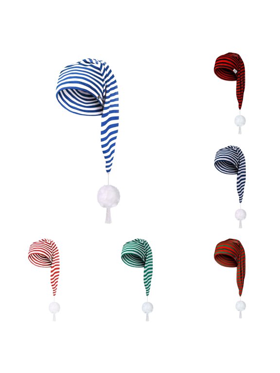 Women's Striped Long Tail Nightcap Hat Pom Pom Tassel Decor Soft Lightweight Windproof Adjustable for Holiday Party Winter Festive Occasionst,One Size