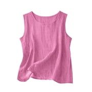 XFeng Womens Summer Tank Tops Pleated, Round Neck, Loose Fit, Casual, Flowy, Tunic-Style, Sleeveless Shirts,Pink,XL