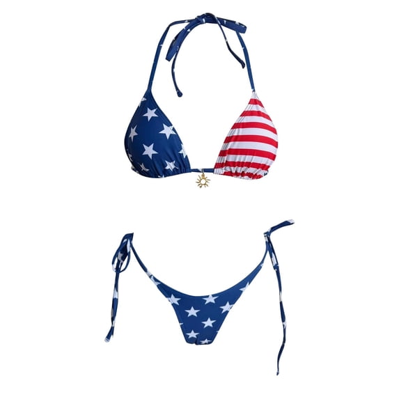 XFeng Women's Triangle Halter Bikini Set Spaghetti Strap V Neck Low Waisted Two Piece Swimsuit