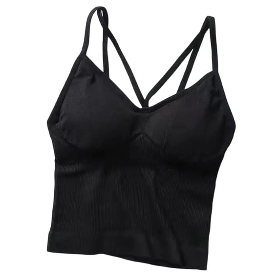 XFeng Women's V Neck Spaghetti Strap Slim Fit Crop Cami Top Soft Bodycon Sleeveless Tank Top With Built In Bra,Black,One Size