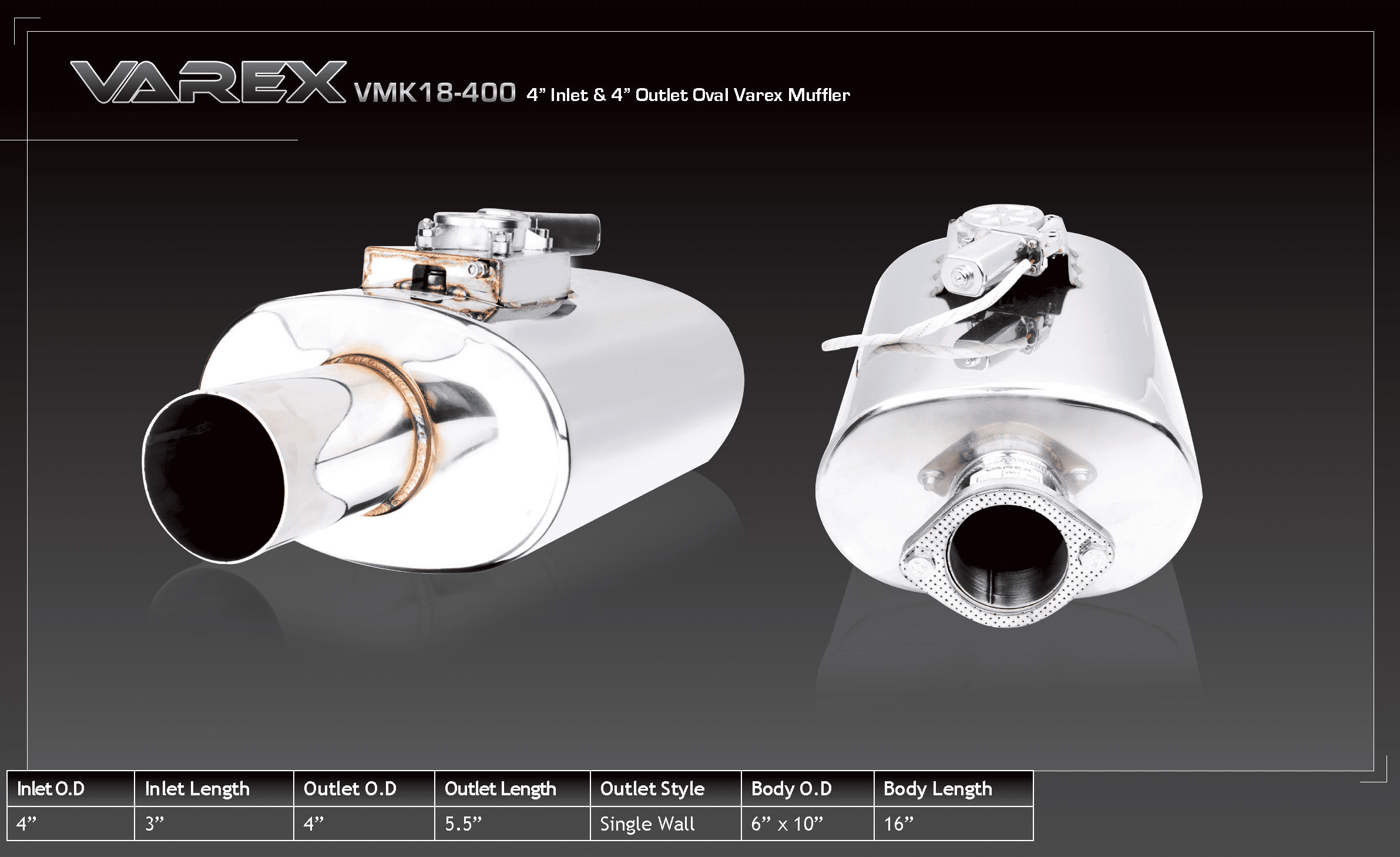 XForce VMK18-400 Varex Universal Oval Muffler, 4" Flanged Inlet, 4 ...
